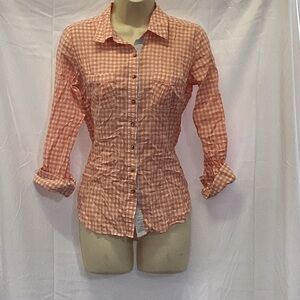 Girl Krazy Peach And White Gingham Button Down